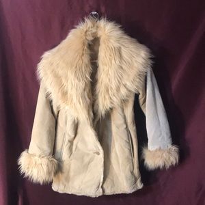 Wilson tan leather suede fur lined coat